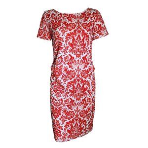 PINKBLUSH Red Blue Floral Textured Pullover Dress Womens Size L Large